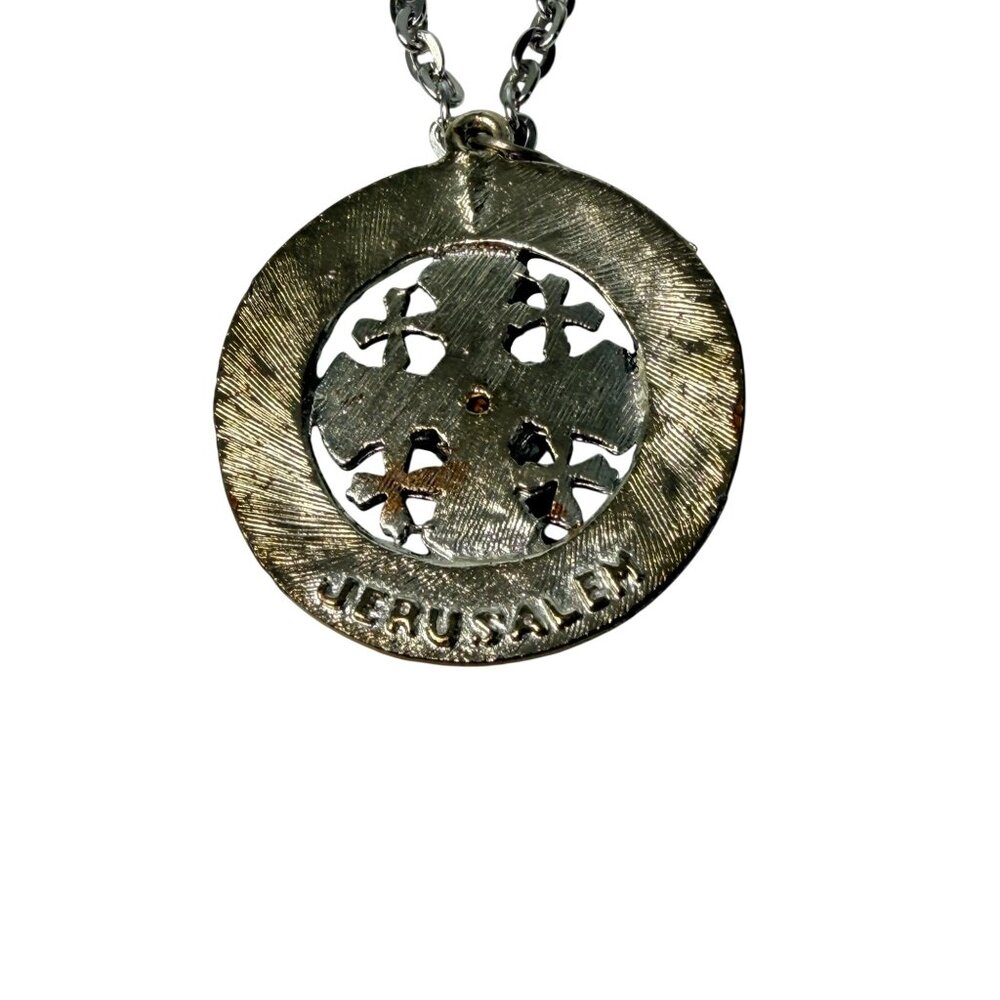 Vintage Silver Ornate Celtic Cross Pendant Necklace Peridot 24" Jerusalem - Picture 3 of 7
